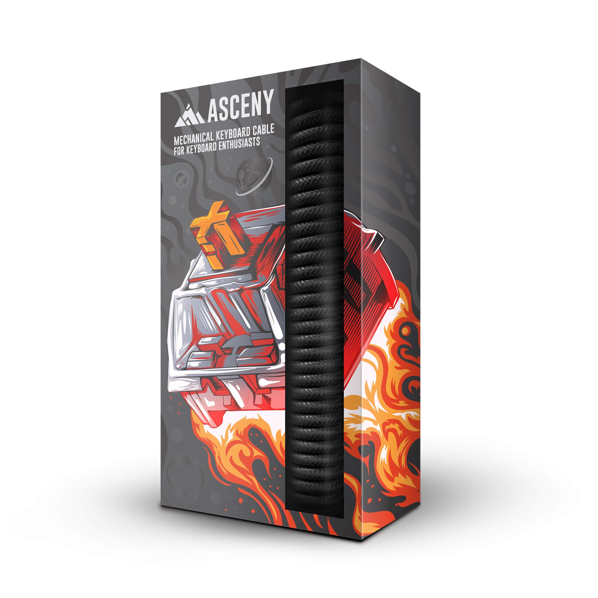 

ASCENY Coiled Double Sleeve Mechanical Keyboard Cable for Mechanical Keyboard & Type-C (Black)