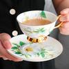 Camellia Gold-Trim Bone China Coffee Set: Cup, Saucer, Spoon, Pot, Milk Jug, Sugar Bowl, Pastry Skewer, Plate - Light Luxury.