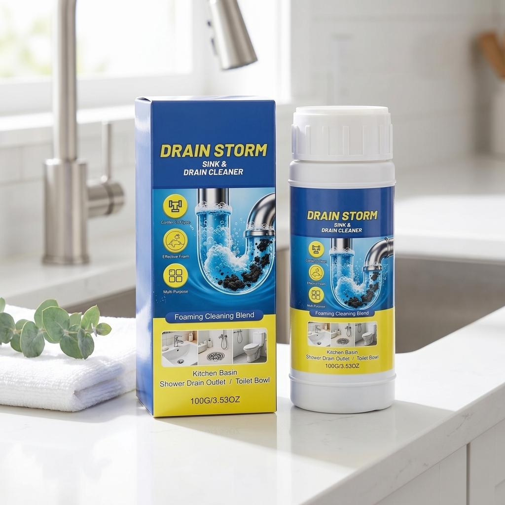Drain Storm Sink and Drain Cleaner 100g Foaming Cleaning Blend for Kitchen Basin Shower Drain Outlet Toilet Bowl Pipe Maintenance