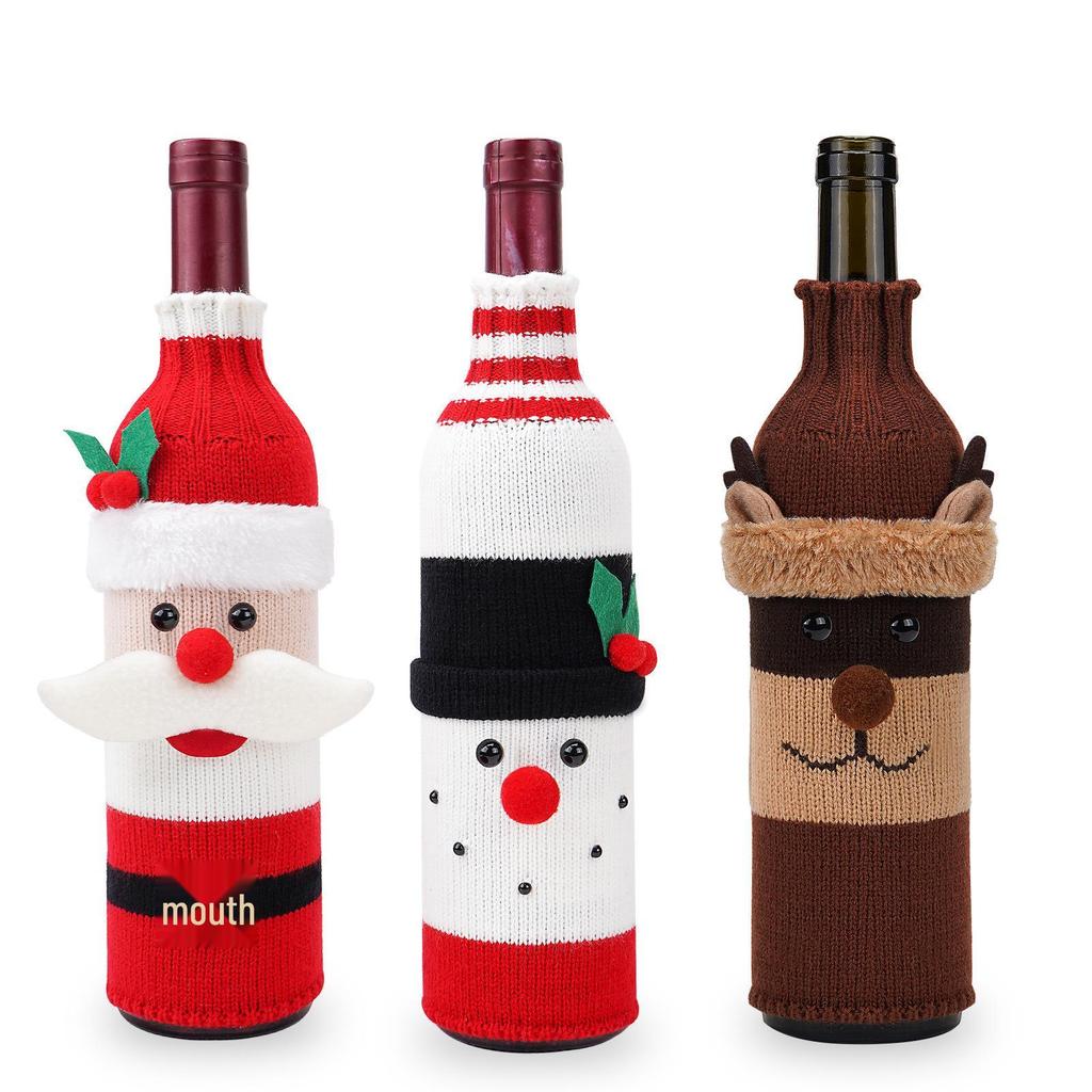 Knitted Santa & Snowman Wine Bottle Covers - Christmas Party Decor