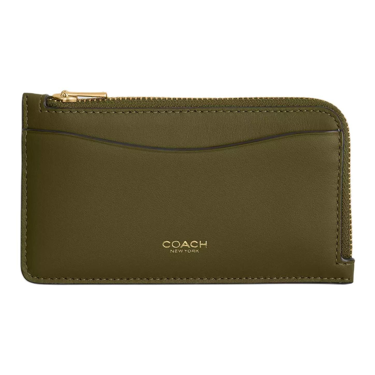 Coach New York 14 Letter Logo Gold Hardware Calfskin Card Holder Women Card Holder Olive-Green CZ112-B4OL Olive Green