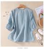 2025 Summer Artistic V-Neck Embroidered Floral Women's Shirt with Five-Point Sleeves