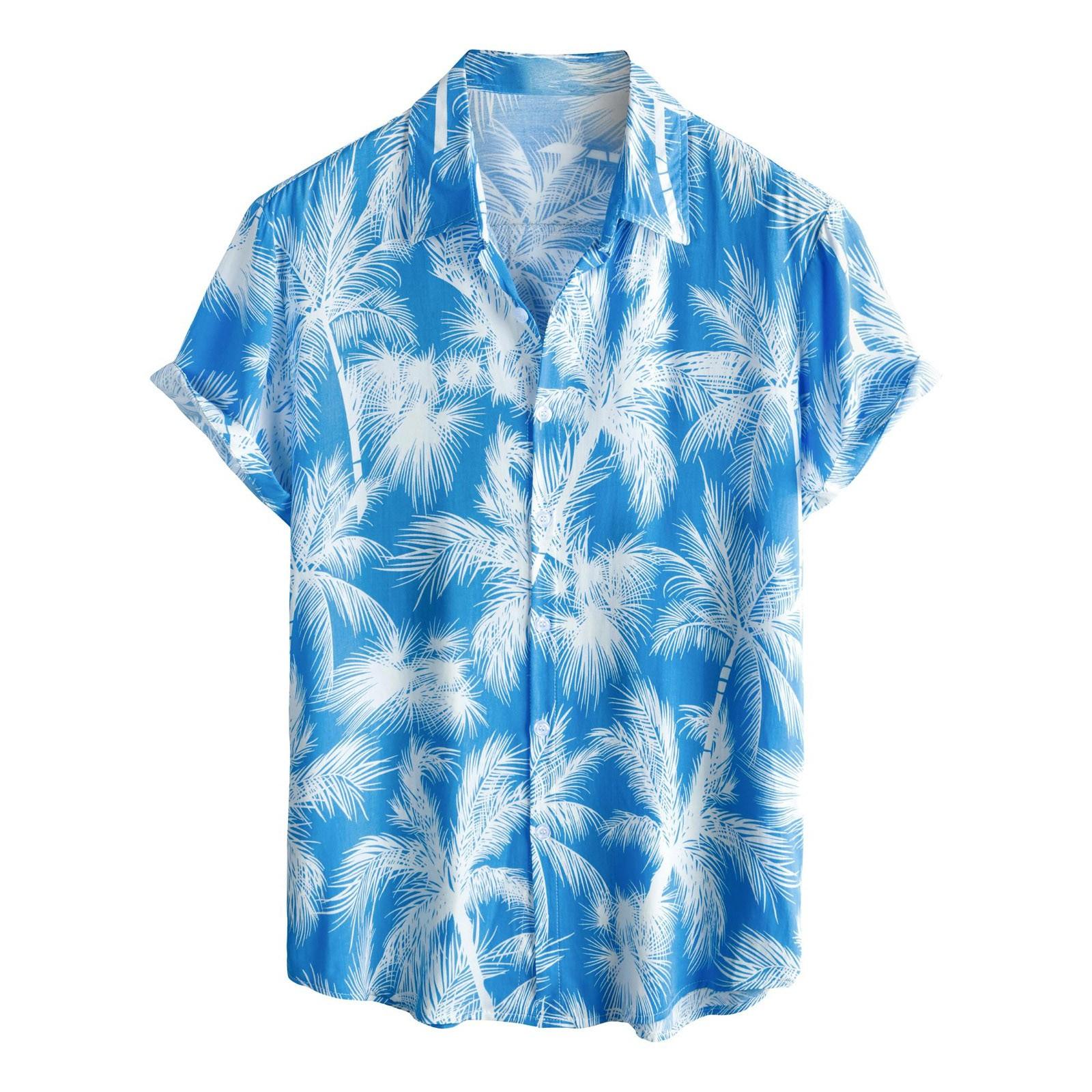 

Мужская рубашка с коротким рукавом, повседневная модная принтованная рубашка на пуговицах, кардиган с нагрудным карманом S синий