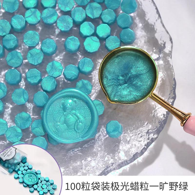 100 ks Aurorových pečetních voskových částic Osmihranný zlatý voskový materiál Nástroj pro DIY přání a scrapbooking