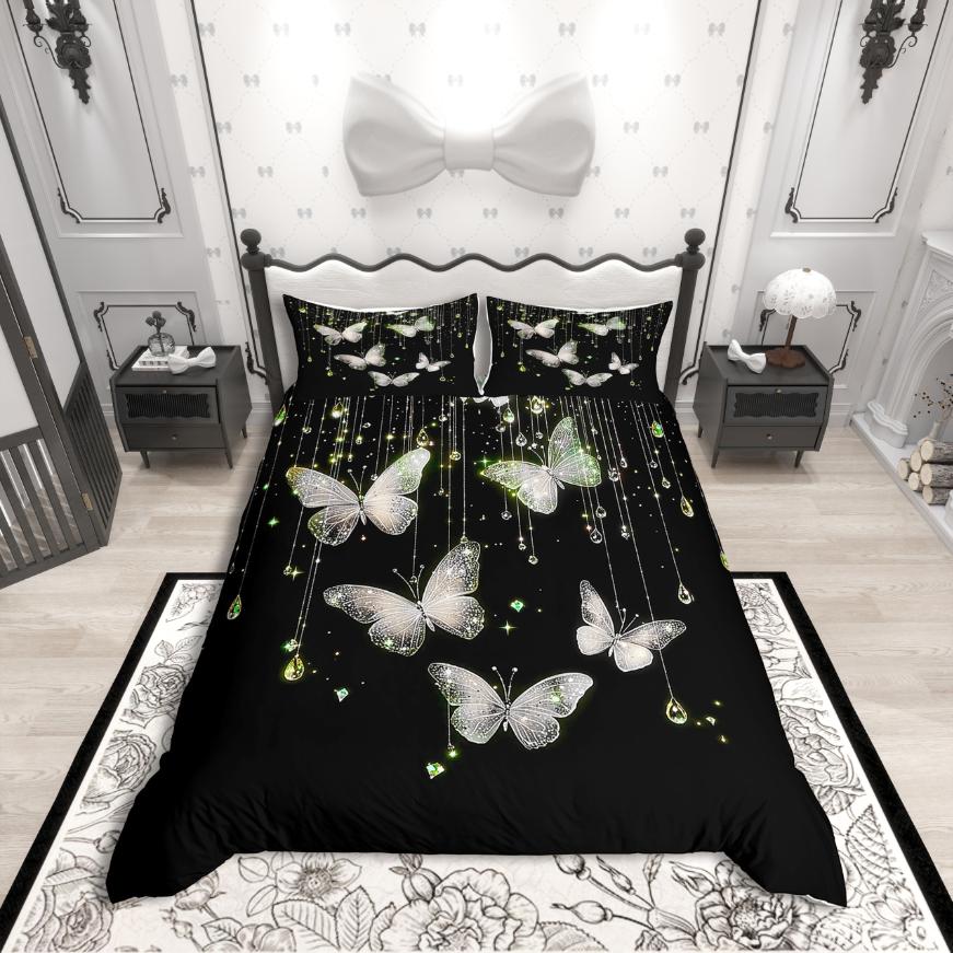 Comforter Homewish Chic Butterflies Cartoon Butterflirs Bedding Setpink Black Bed Set For Kidsluxury Bedroom Decor