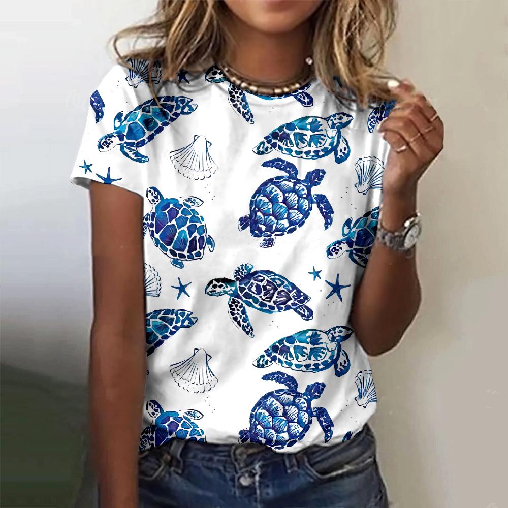 Turtle Jellyfish Pattern T-shirt 3D Printed with Marine Animals for Women's Short sleeved T-shirt