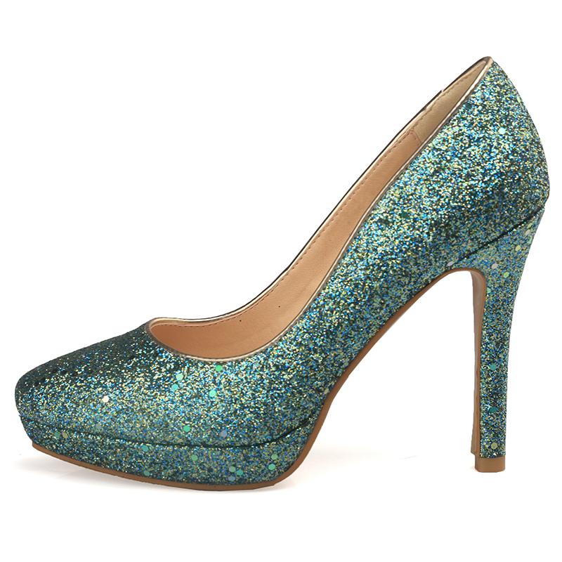 Women's High-heeled Single Shoes Fashion Sequined Banquet Wedding Shoes Waterproof Table Fine Heel Shallow Mouth Large Size Four-season Shoes
