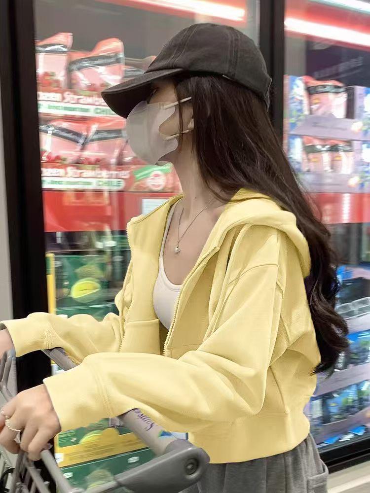 Korean Style Women's Hooded Cardigan Sweatshirt - Autumn & Winter, Loose Fit, Zipper, Lazy Style