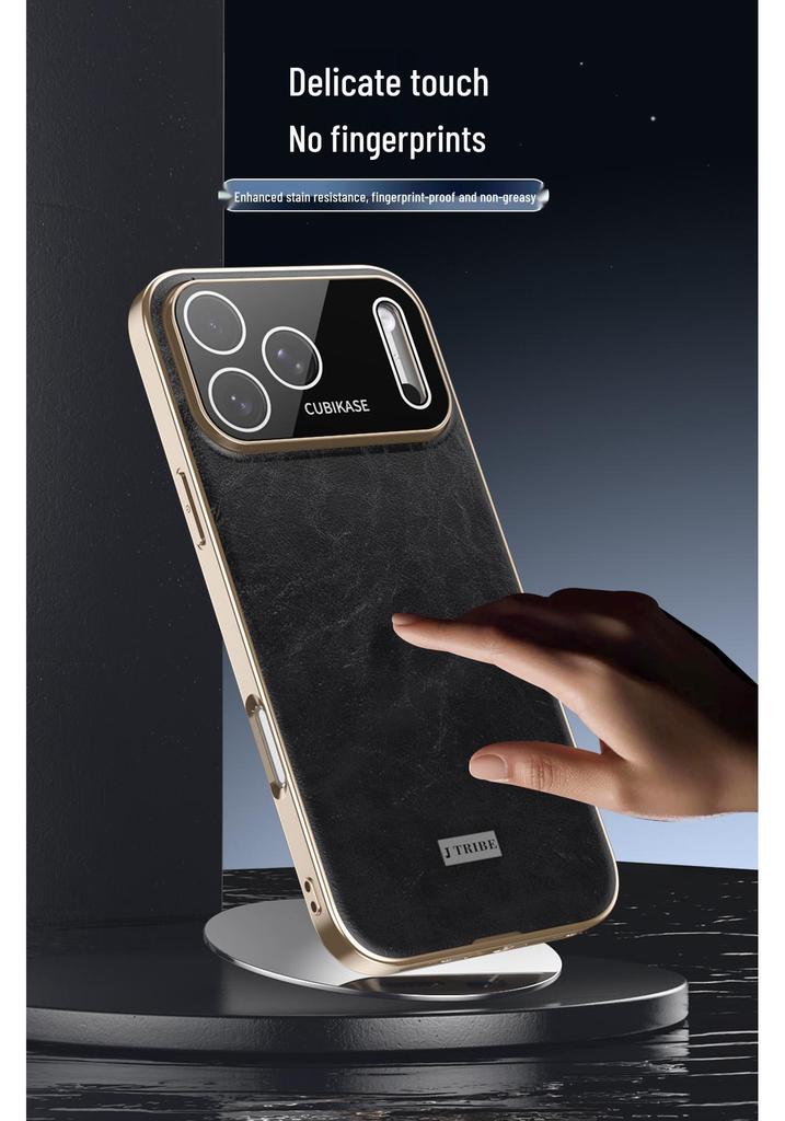 Electroplated Leather Phone Case for iPhone 17 Pro Max: Drop-proof, Oil-Wax Leather Texture, Compatible with iPhone 16