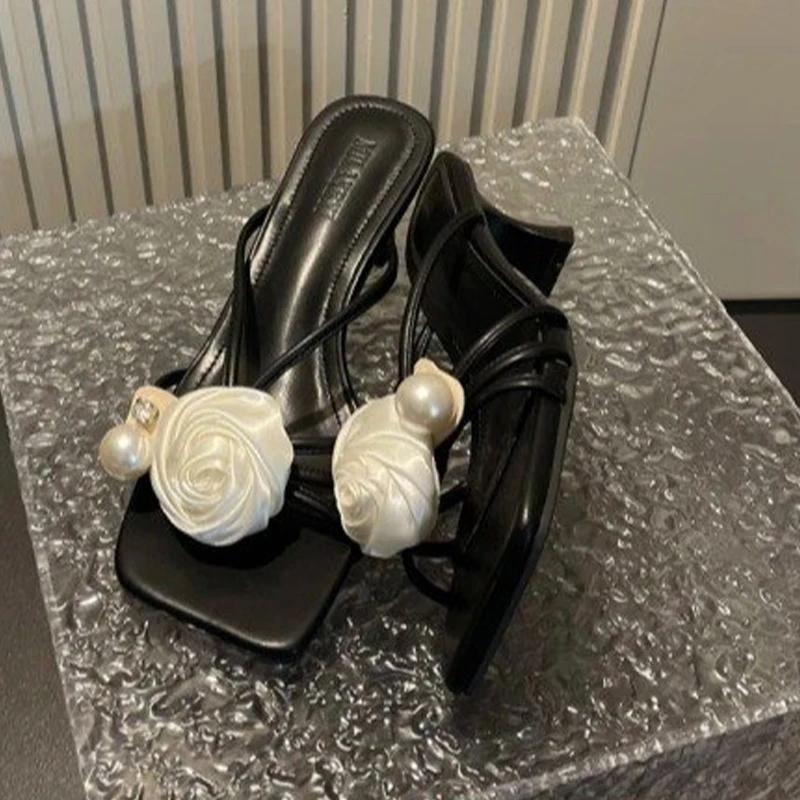 Fashion Flower Women High Heeles Slippers Fashion Elegant Shoes Sexy Summer Woman Sandals 2025 Luxury Pumps Dress New Chaussure Femme