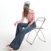 Blue denim micro-pull pants women's spring new design sense retro design sense back bag floor pants