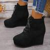 Fashion Fashion Lace Up Wedge Boots for Women Plus Size 35-42 Chunky Platform Ankle Boots Woman Autumn Winter Faux Suede Short Booties