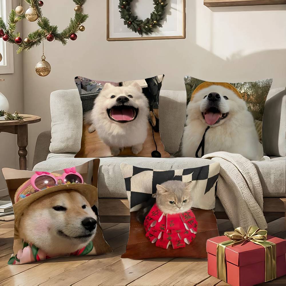Happy Cute Puppy Smiling Sunshine Pillow Case Comfort Sofa Bed Silky Elegant Invisible Zipper Decorative Cushion Cover