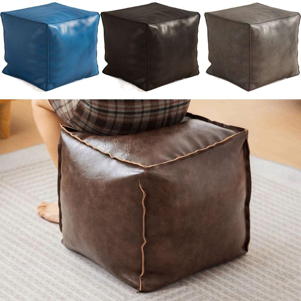 Non-Slip PU Leather Ottoman Waterproof Moroccan Pouf Unstuffed Cushion Cover  Shoe-changing