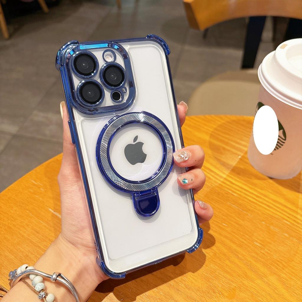 Applicable To IPhone 16 Mobile Phone Case Bird's Nest Pattern Metal Bracket Four Corner Anti Fall Apple 15pro Transparent Protective Cover
