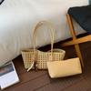 Foldable Women Hollow Woven Tote Bag Large Capacity Casual Shoulder Handbag for Travel Beach Grocery Shopping