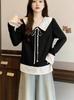2026 Spring Plus Size Women's College-Style Patchwork Two-Piece Long Sleeve Top