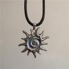 Punk Gothic Stainless Steel Metal Vortex Sun Pendant Thick Long Leather Rope Necklace For Men Women Grunge Accessories