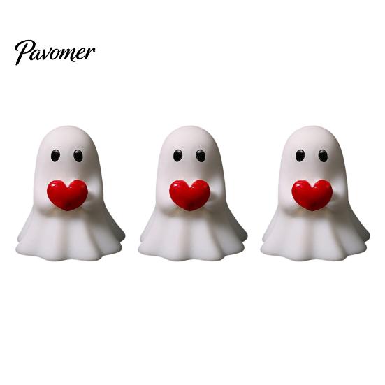 Halloween Harz Ornamente 3 Stück Mini Geister Figuren für Dekorationen, Mittelfinger und Süßigkeitentüten Füller Herz Gestufte Tabletts Tischplatten Regale