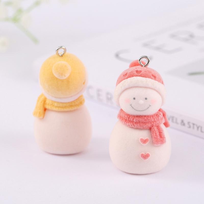 Versatile Flocking Snowman Pendant Decorative Necklaces Pendants DIY Jewelry Making Supplies Mini Resin Ornaments