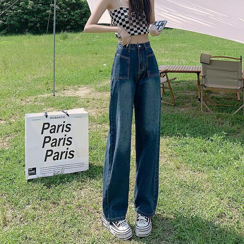 

Women s Summer High-Waist Slimming Wide-Leg Jeans - Retro Straight, Loose, and Floor-Length for Pear Shapes. M