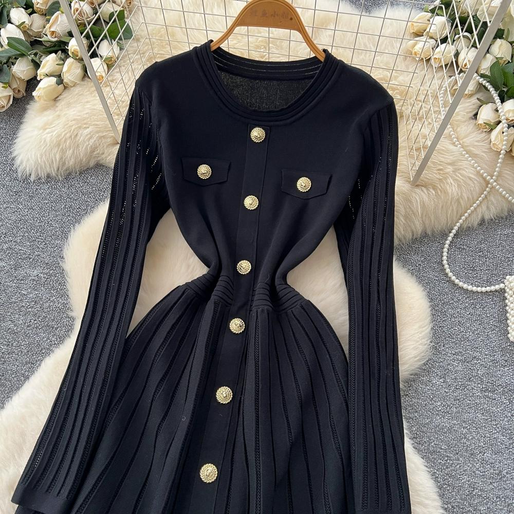 Autumn Winter Women Casual O-neck Full Sleeve Knitted Sweater Pullover Dresses