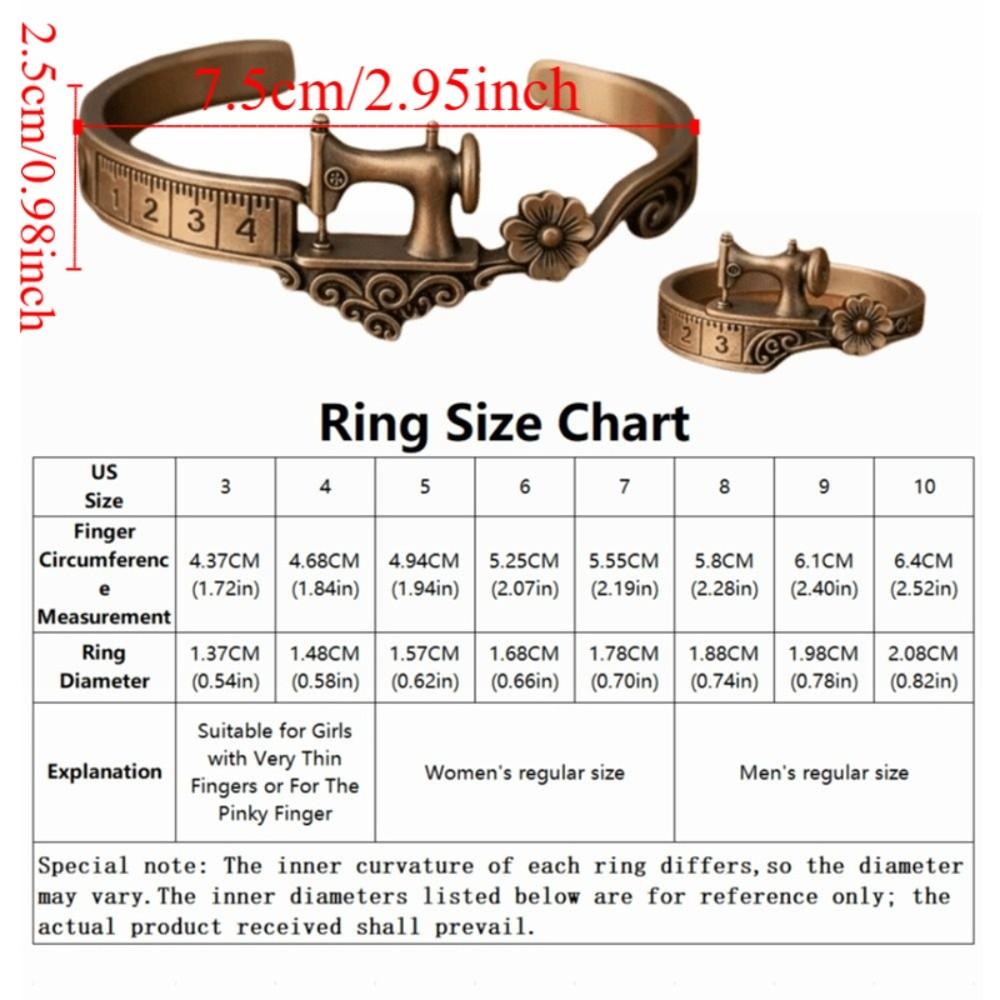 Elegant Adjustable Cuff Bracelet Metal Finger Ring Gift Sewing Machine Bracelet Special Occasion