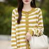 2024 Fall/Winter Pure Wool Color Block Striped Knit Cardigan - Women's Versatile Loose Fit