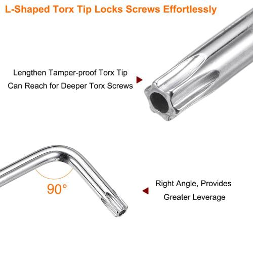 uxcell T30 Tamper-Proof Torx Wrench, Starkey 166mm / 6.54" Long Arm L-Shaped 6-Point Wrench, S2 Steel, Chrome-Coated Surface, Hand Tool for Automotive