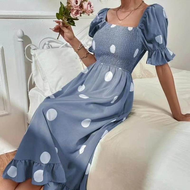 Women's Large Polka Dot Peplum Short Sleeved Dress Female Slim Frilly Sweet Dress