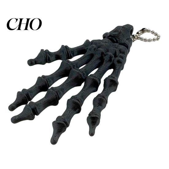 Movable Joint Pendant Skeleton Hand Keychain, with Hanging Chain 3D Printed Ornament, Unique Design Skull Palm Stress Relief Toy for Halloween