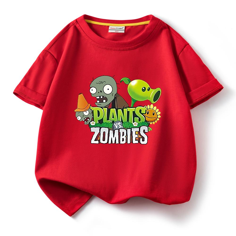 Plants Vs. Zombies Kids' Pure Cotton T-Shirt - Boys and Girls Summer Short Sleeve Loose Breathable Top