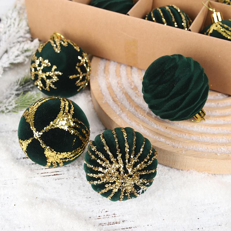 Flocked Christmas Tree Ornament Set: Colorful Hanging Balls in Gift Box