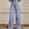 Jeans da donna alla moda casual in denim a righe a gamba larga e dritta micro-tagliati