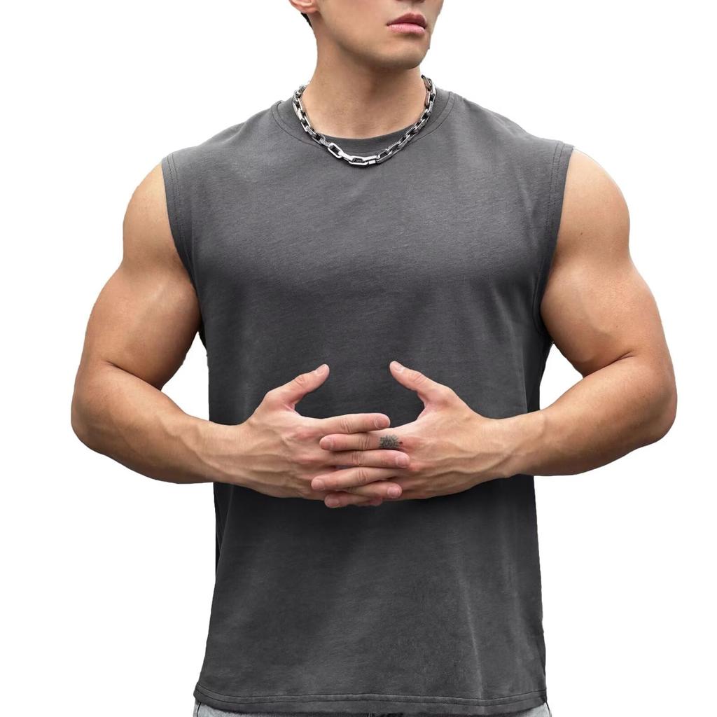 Musgneer Men's Sleeveless Tank Top for Training, Sports, Running, and Strength Training, Quick-Drying, Stretchy, Gym Wear, Stylish, Gray, Size XL
