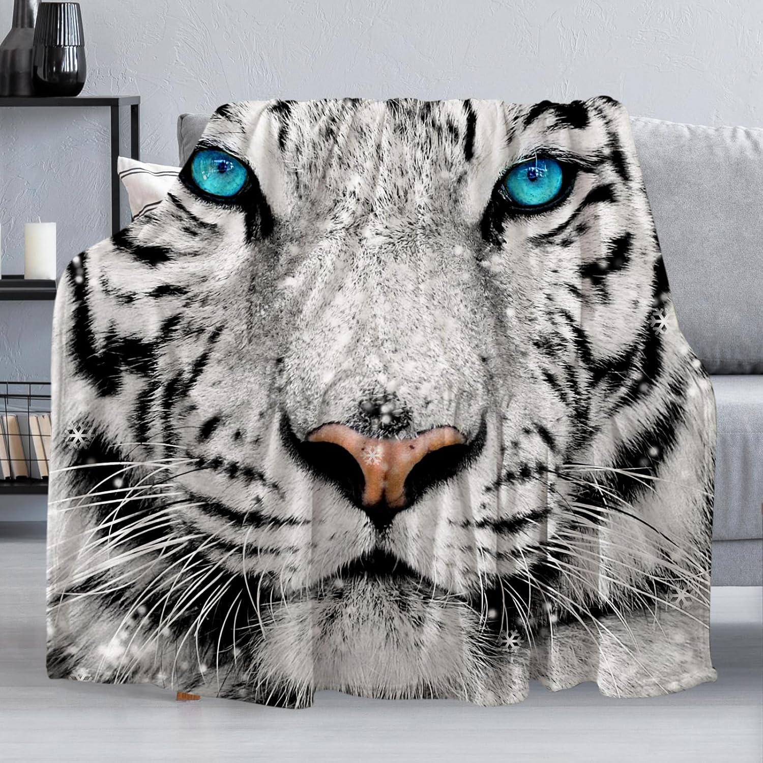 

Fleece Throw Bed Blanket Lightweight Super Soft Cozy Green Forest Animal White Tiger Stone Throw Blankets Gift for Adults Kids 80x120cm