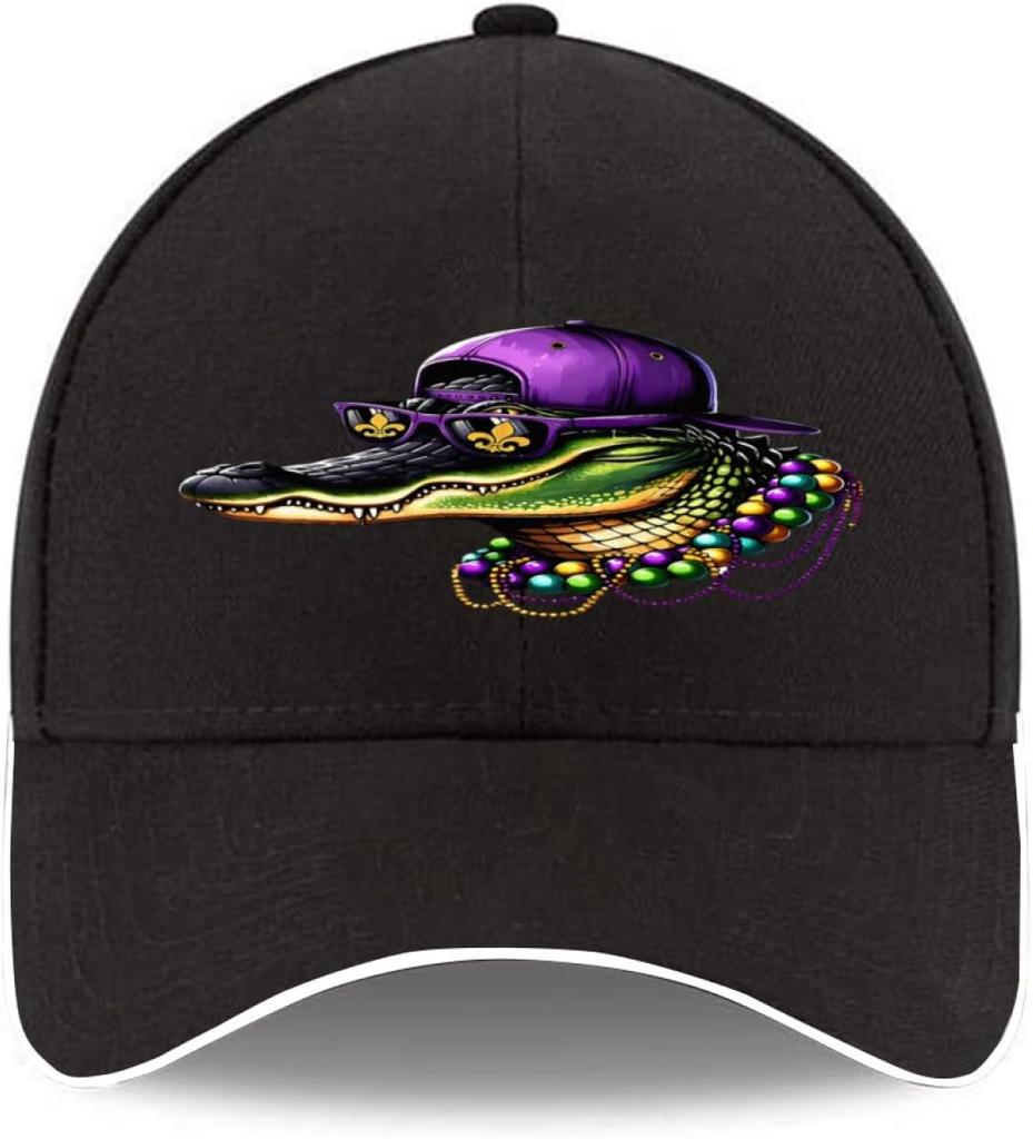 Mardi Gras Alligator Baseball Cap Cool GATOR with Beads Adjustable Summer Casual Hat