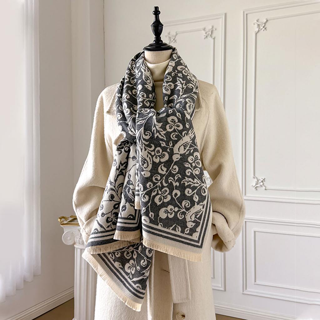 New Brand Elegance Two-Sided Jacquard Scarf Pashmina Cashmere Soft Warm Fringe Pashmina Shawl Winter Coldproof Windproof Blanket