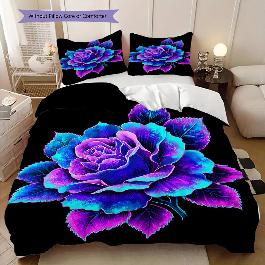 Rose Pattern Bedding Quilt Set Quilt Cover Pillowcase Home Decoration Birthday Gift (1 * Duvet Cover + 2 * Pillowcase, Without Core)
