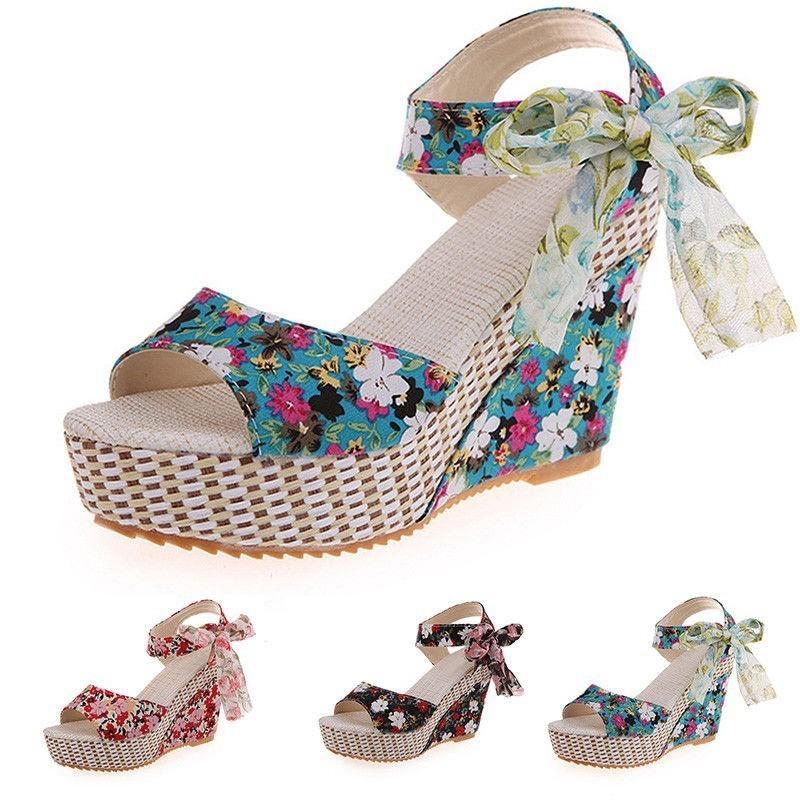 Premium Quality Women Boho Beach Sandals With Floral Wedge Heels For Summer Style