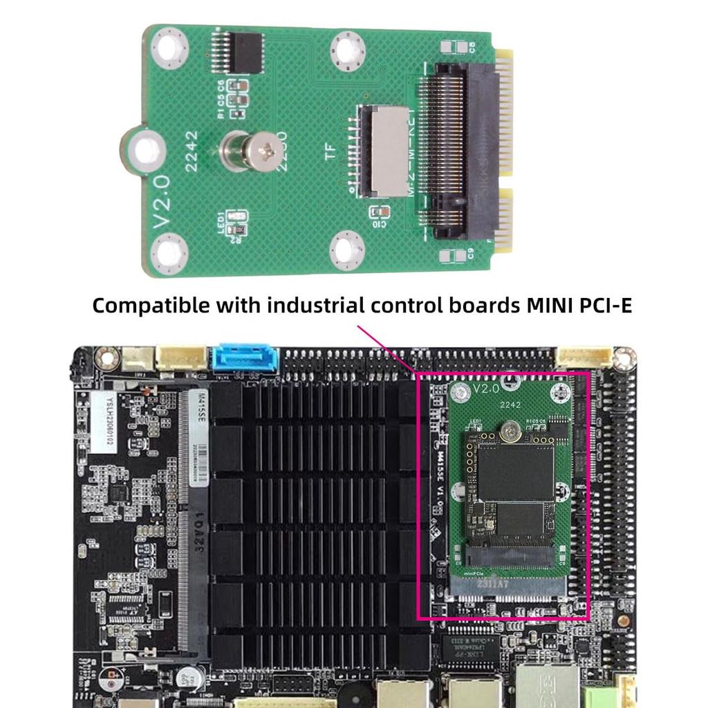 CY Adapter Mini PCI-E Riser Card - USB 2.0 TF Micro SD Card & M.2 NGFF Key-M NVMe SSD Adapter (Compatible with NAS Industrial Control Motherboards)