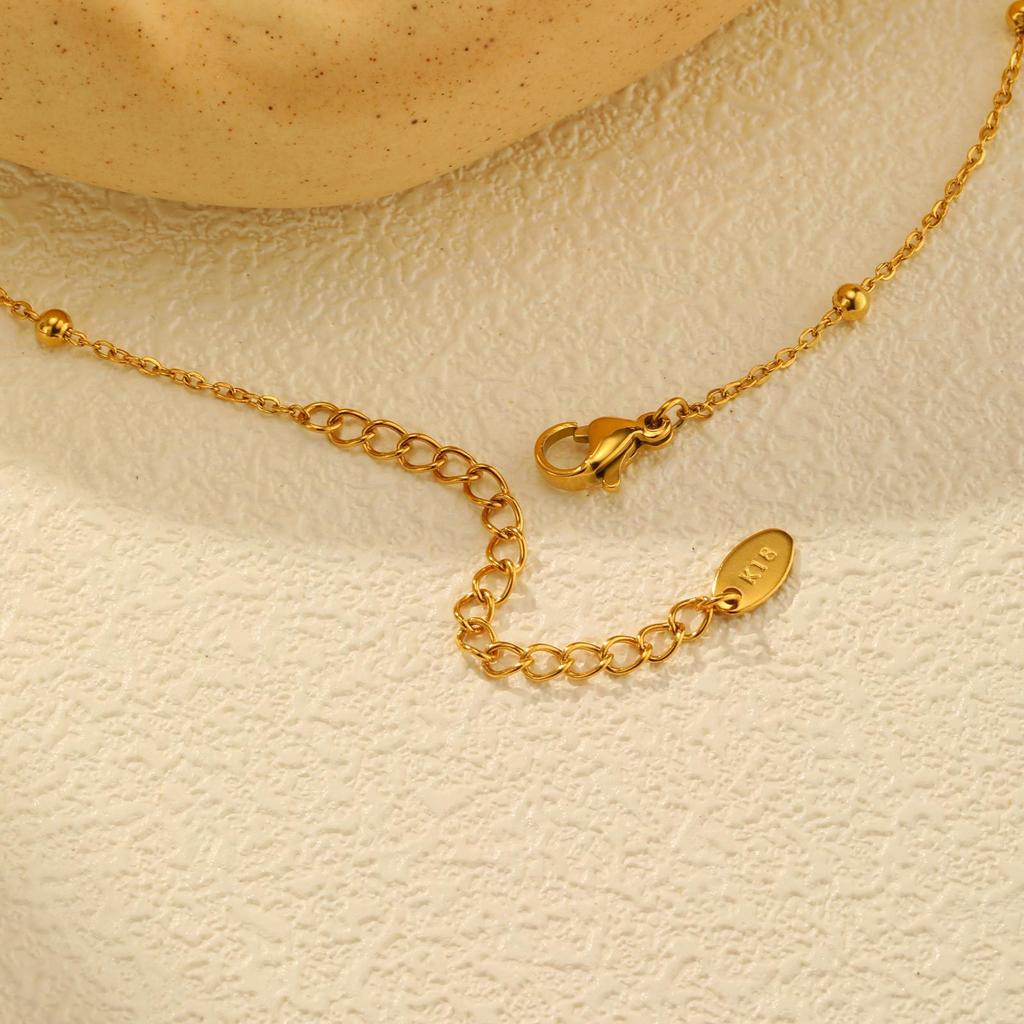 Fashion Stainless Steel Bead Chain Red Resin Heart Pendant Gold Necklace 2238