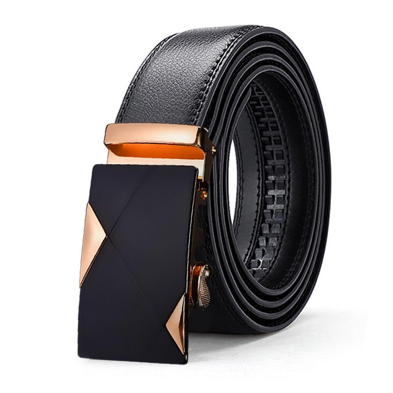 Men'S Cowhide Automatic Buckle Belt, Business Casual Simple And Versatile Belt, Middle-Aged And Young Trendy Leather Belt, Men'S