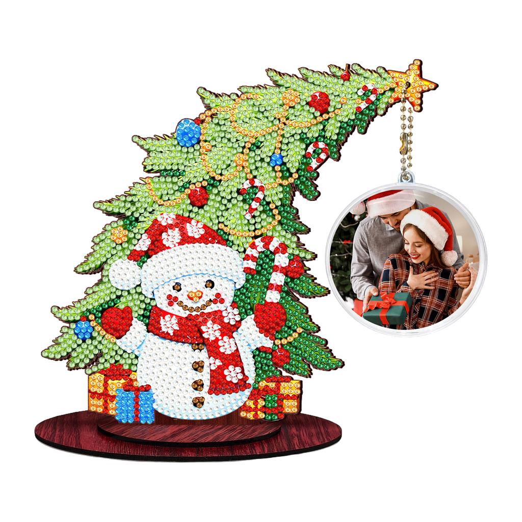 Photo Christmas Tree Table Top Diamond Painting Ornament Kits Wooden 5D DIY Diamond Art Tabletop Decorations Gift for Friends