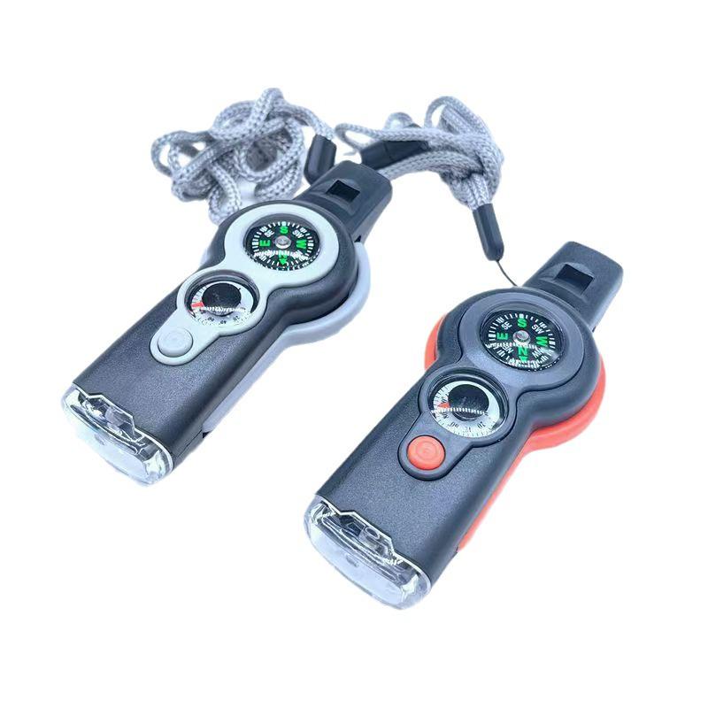 7-in-1 Multifunctional Survival Whistle with LED, Thermometer, and Compass