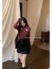Shuzhi Women's Slimming French Rose Waist-Cinching Knitted Top