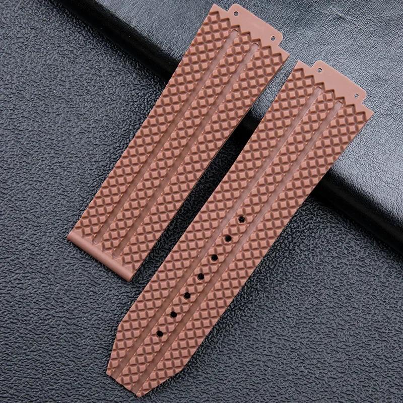 Weiches Naturkautschukarmband 24x17mm 26x19mm Konvexes Ende Hublot Armband Für Big Bang Serie Herren Armband Edelstahl Faltschließe