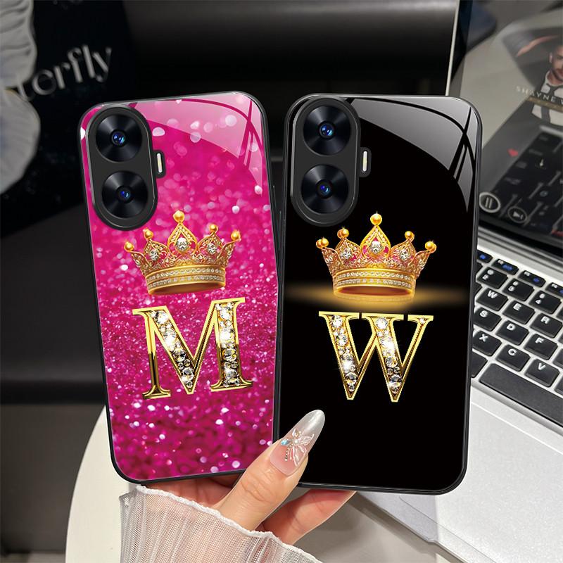 For Realme C55 4G Case Fashion Letters Hard Tempered Glass Back Covers For Realme Narzo N55 NarzoN55 C55 RMX3710 Phone Shell