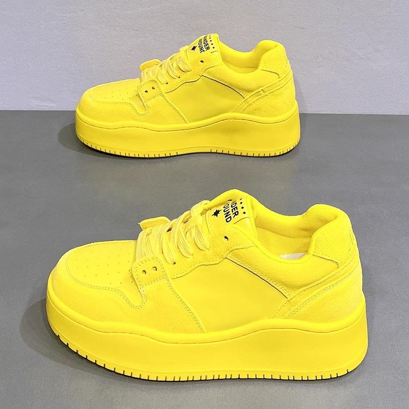 

Желтые дышащие повседневные кроссовки на платформе для увеличения роста женские 2025 лето и осень новая колледж интернет-знаменитость взрыв универсальные маленькие белые туфли w 40