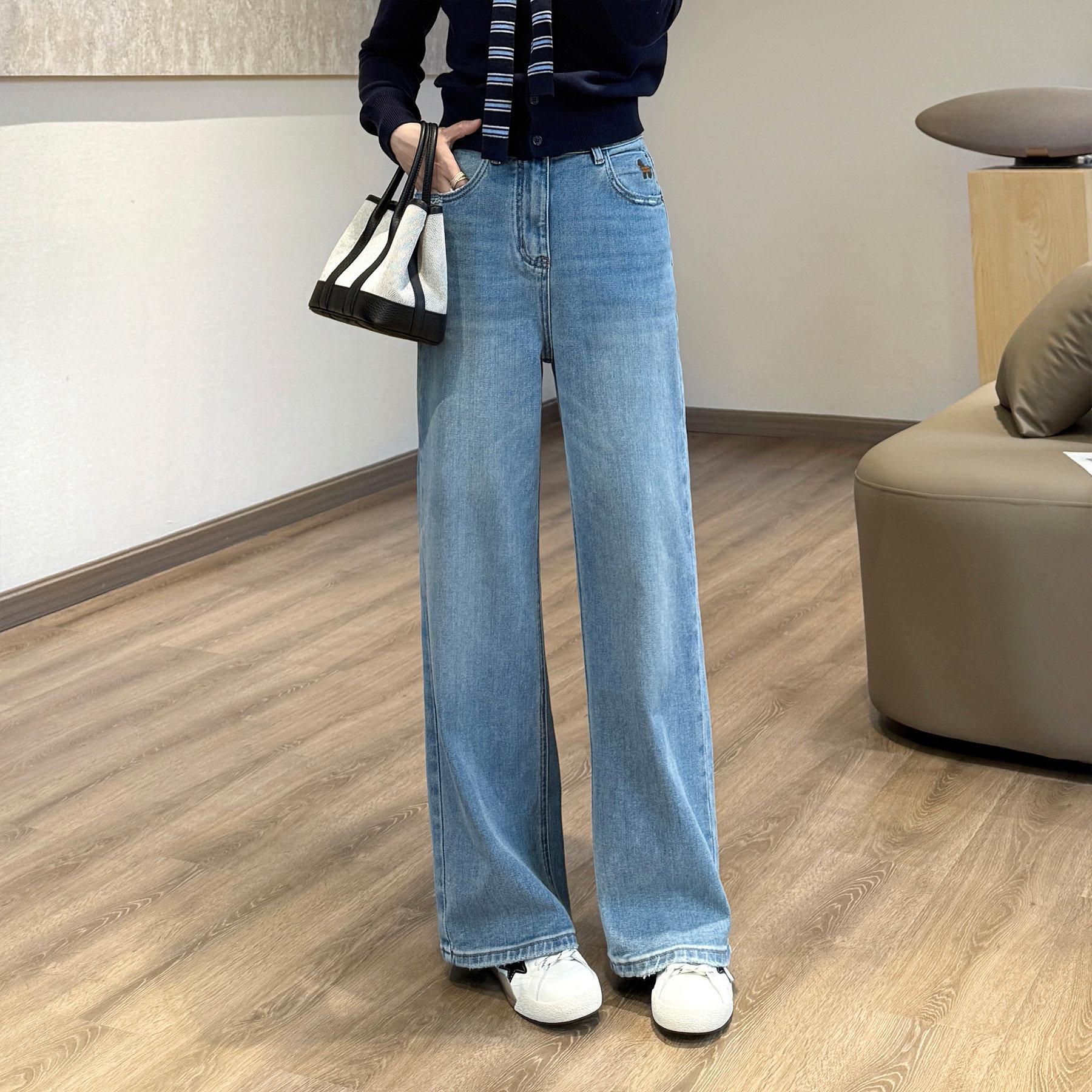 

Spring 3D Cut Hip-Sculpting Wide-Leg Pants - Slimming, Leg-Lengthening Light Blue Denim, Four-Season Long Pants in Two Lengths L